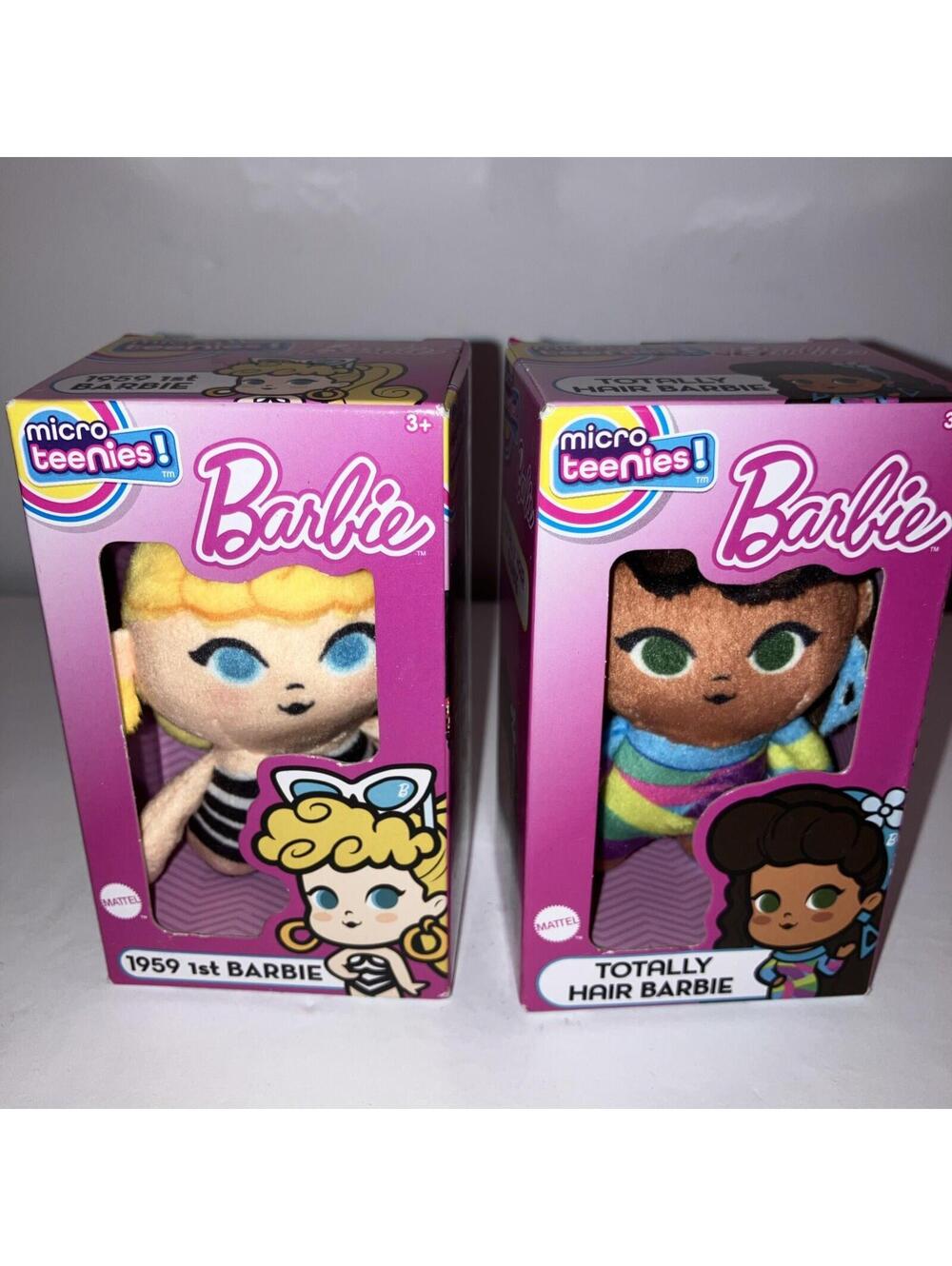 2x Barbie Micro Teenies Plush Doll SET Totally Hair Barbie & 1959 1st Barbie NEW